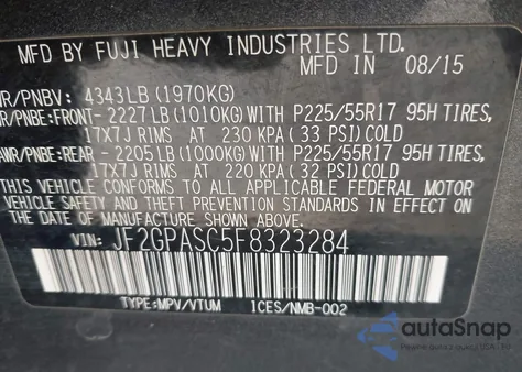 2015 Subaru Xv Crosstrek 2.0I Limited from USA, damaged, VIN JF2GPASC5F8323284